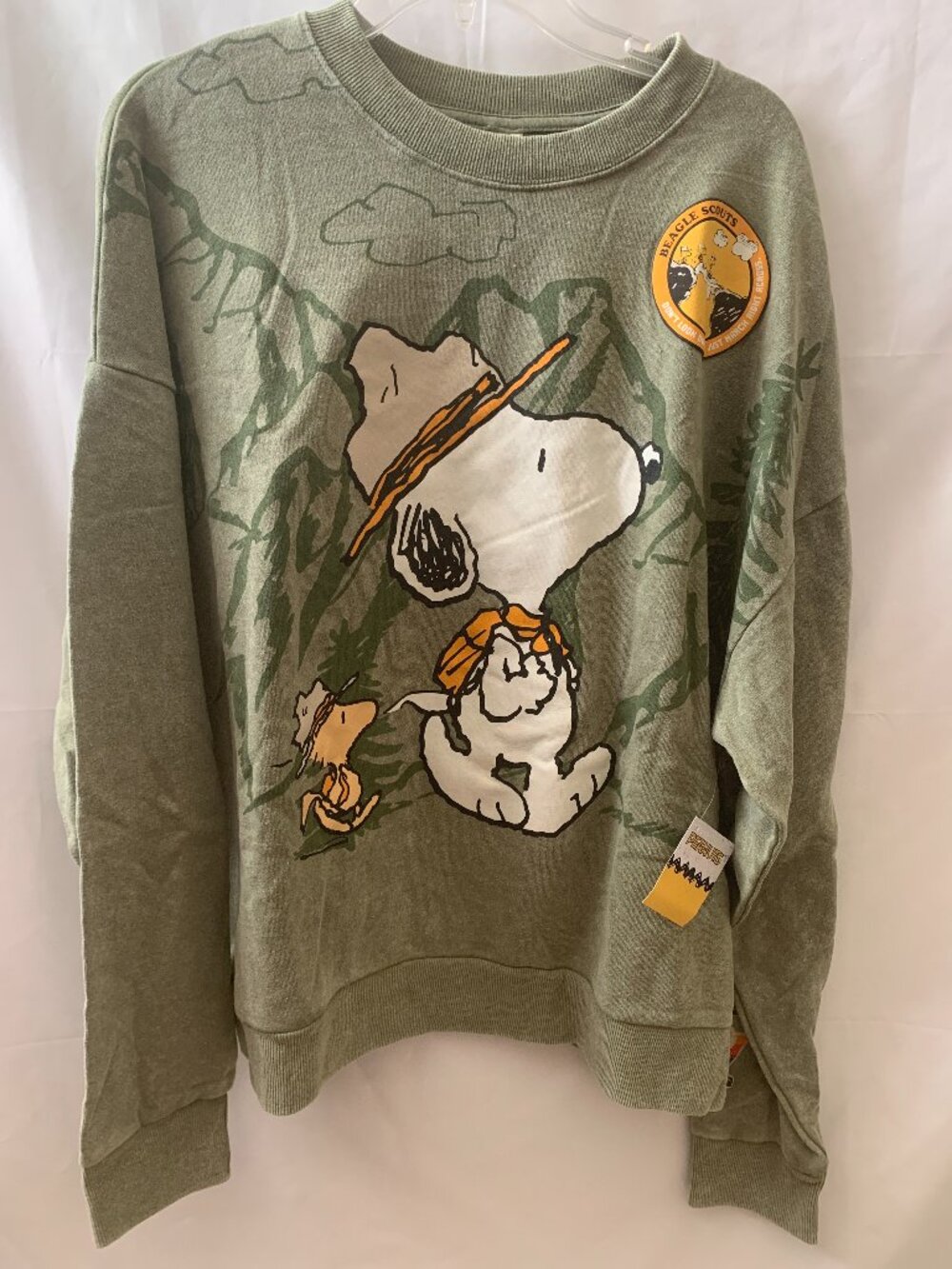 PEANUTS Snoopy Beagle Scout Crew Neck Sweater in Heather Green Sz LARGE